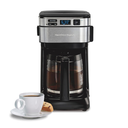 Hamilton Beach Programmable Coffee Maker, 12 Cups, Front Access Easy Fill, Pause & Serve, 3 Brewing Options, Black (46310)