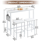 Finnhomy 47" Industrial Bar Table Set with 2 Stools - Counter Height Dining & Pub Table for Small Spaces, Kitchen, Apartment, Breakfast Nook - Metal & Wood, Space-Saving Furniture - White Finnhomy
