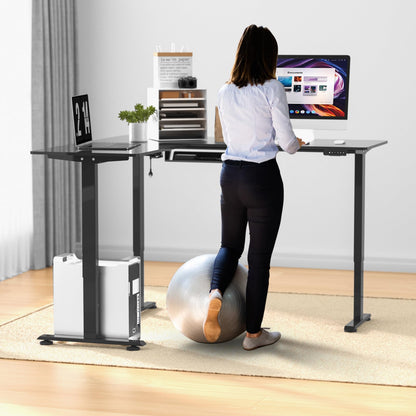 ExaDesk Upgrade Version 63 * 55 inch L Shaped Electric Adjustable Height Standing Desk, Corner Stand Up Desk, Sit Stand Computer L Desk for Gaming - WoodArtSupply