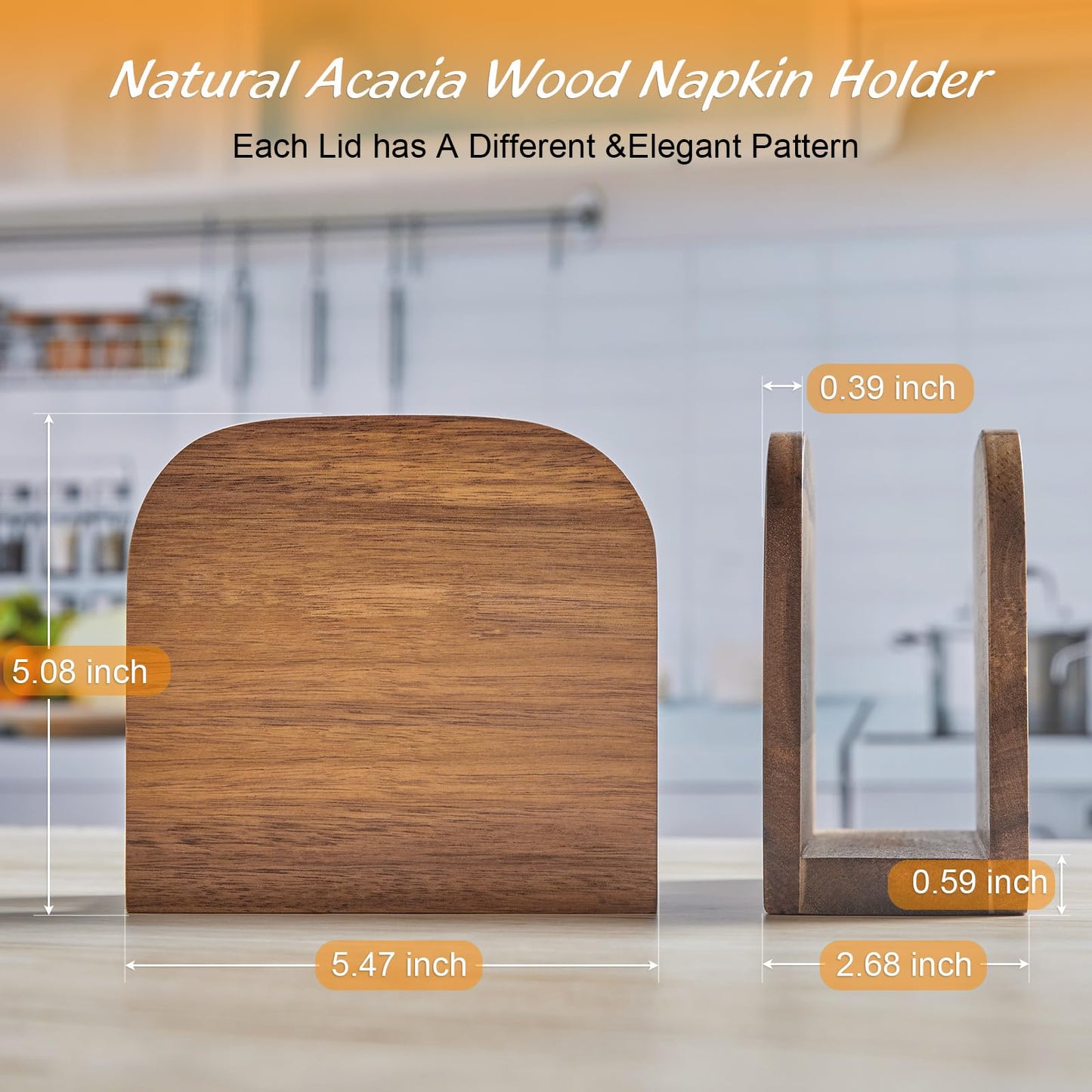 Acacia Wood Napkin Holder for Table, Wooden Upright Napkin Holders for Kitchen, Standing Napkin Dispenser for Kitchen Dining Room Party Cocktail Outdoor Use, Rustic Kitchen Table Decor