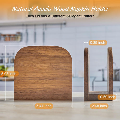Acacia Wood Napkin Holder for Table, Wooden Upright Napkin Holders for Kitchen, Standing Napkin Dispenser for Kitchen Dining Room Party Cocktail Outdoor Use, Rustic Kitchen Table Decor ALELION