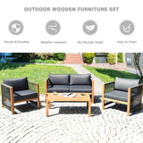 Tangkula Outdoor Wood Furniture Set, Acacia Frame Loveseat Sofa, 2 Single Chairs and Coffee Table, 4 Pieces Conversation Set with Cushions, Garden Balcony Poolside Living (1, Grey) Tangkula