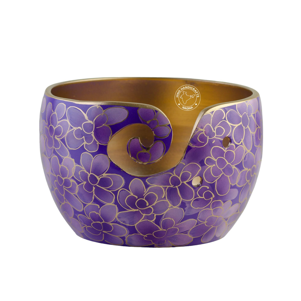 Hind Handicrafts Premium Solid Crafted Floral Metallic Finish Aluminium Portable Yarn Bowl Holder for Knitting Crochet Christmas Gift Set (6" x 6" x 4", Purple) Hind Handicrafts