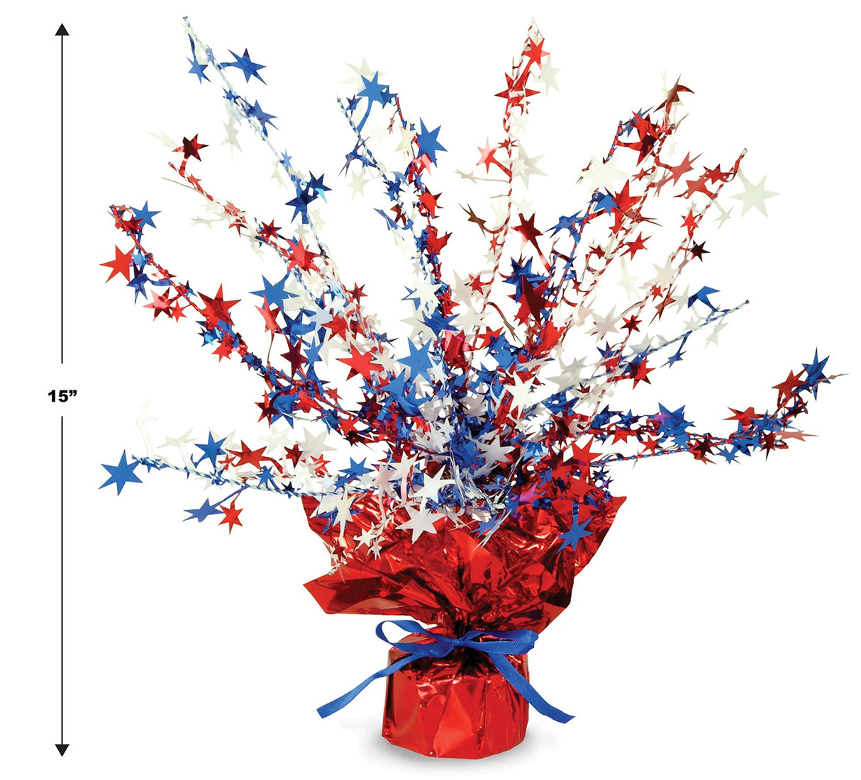 Beistle Patriotic Star Gleam ‘N Burst Centerpiece, 15” – Metallic USA 4th of July Table Decorations in Red White and Blue Beistle