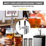 FERRODAY Kegerator Tower Dual Faucet Beer Tower Double Tap Beer Tower Dispenser Beer Tap Kegerator Parts Stainless Steel Tower Brass Faucet Stainless Core Pre-assembled Lines 3" Keg Tower Beer Keg Tap Ferroday