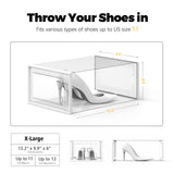 SEE SPRING X-Large Shoe Storage Box Fit Size 11, Clear Plastic Stackable Shoe Organizer for Closet, Space Saving Foldable Shoe Rack Sneaker Container Bin Holder, 12 Pack Clear SEE SPRING