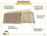 ShelterLogic 10' x 20' x 8' Peak Style Roof Instant Garage Carport Car Canopy with Steel Frame and Waterproof UV-Treated Cover, Sandstone ShelterLogic