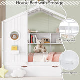Harper & Bright Designs Kids Full Size House Bed with Trundle & Storage Shelf, Wood Full Size Platform Bed Frame with Roof, House Bed for Boys, Girls, White Harper & Bright Designs