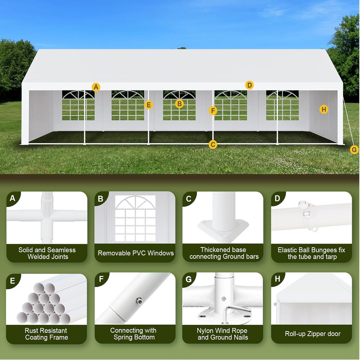 Garvee 20x40 FT Party Tent Heavy Duty Wedding Canopy with White Large Roof, Detachable Sidewalls, and 3 Storage Bags, Outdoor Party Canopy for Wedding Parties, Outdoor Events, and Camping Garvee