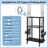 TC-HOMENY Fishing Rod Holder for Garage, Fishing Pole Rack Cart 10 Rod Fit All Fishing Rods, 3 Tier Fishing Tackle Storage Organizer Rack with Storage Bag, Fit For Living Room, Black TC-HOMENY