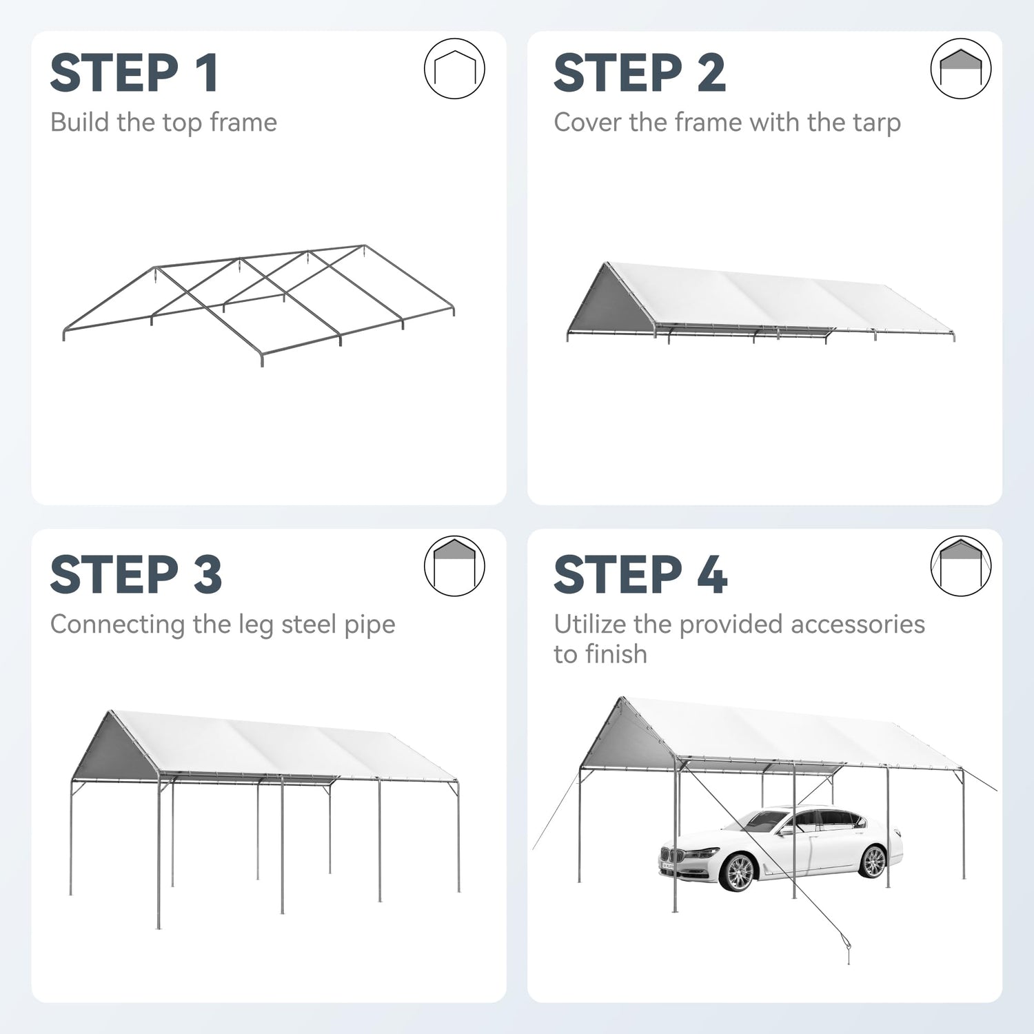 roof tarp villa PHI VILLA 12x20 ft Heavy Duty Carport Car Canopy Party Tent Adjustable – WoodArtSupply