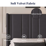 HOMBCK Full Bed Frame with Headboard, Upholstered Platform Bed Full Size with Velvet Headboard & Footboard/Vertical Channel Tufted/Wooden Slats/Noise Free/No Box Spring Needed/Easy Assembly, Grey HOMBCK