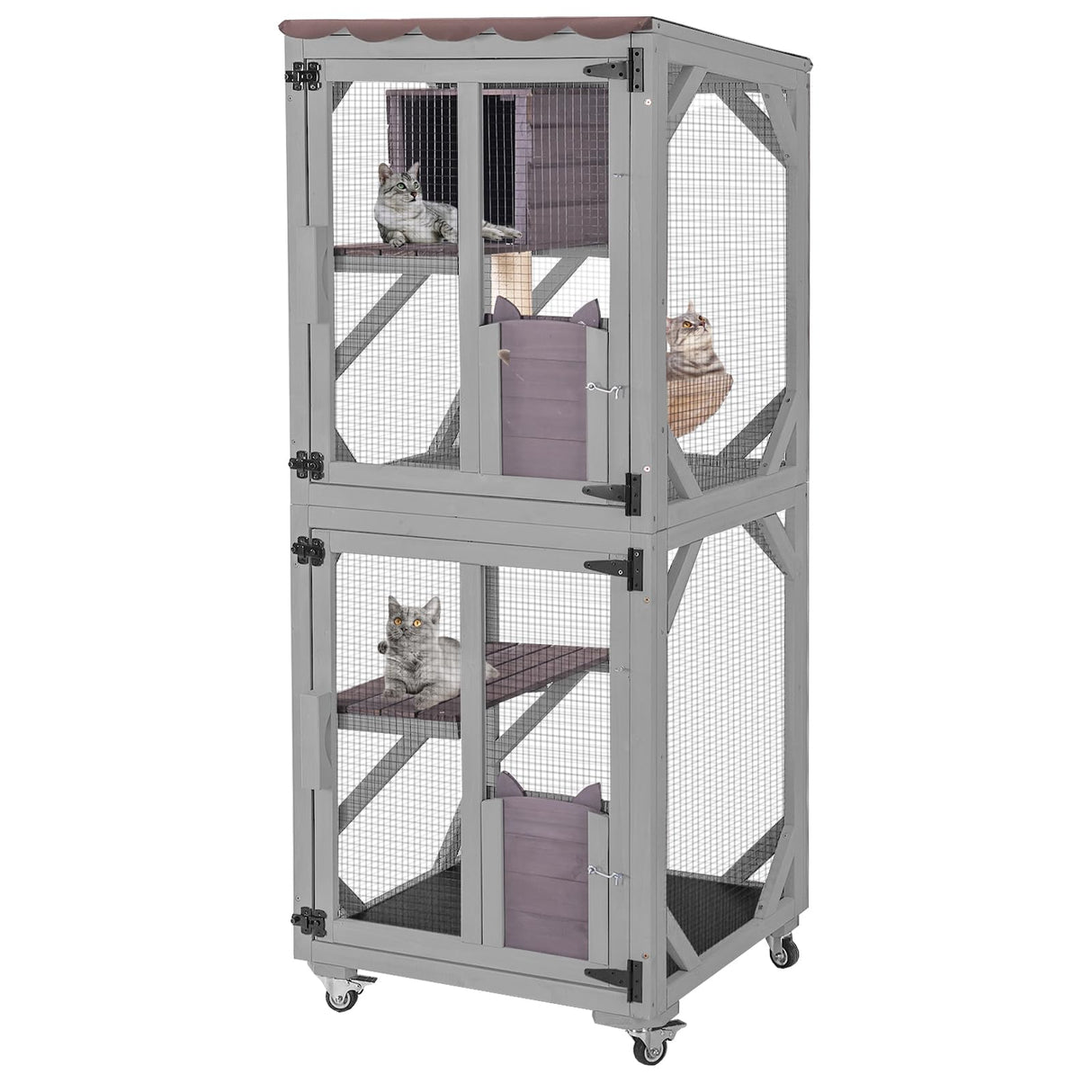 Cat House Outdoor Catio for Catis Mobile Enclosures on Wheels Large Cat Cage with Waterproof Cover,Resting House,62.8" Aivituvin