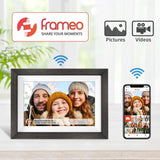 Frameo 10.1 inch Digital Picture Frame WiFi Smart Digital Photo Frame Wood IPS HD 1280 * 800 1080P Touch Screen Auto-Rotate Easy Setup to use Free Share Photos and Videos Gift for mon Father Women TIKVITO