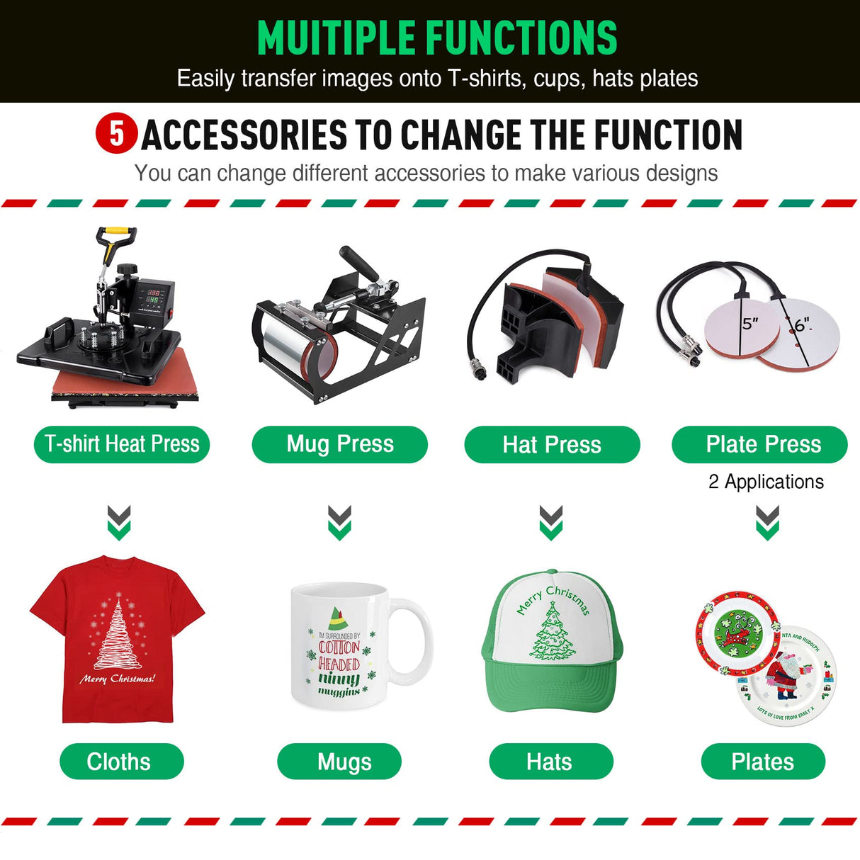 Slendor 5 in 1 Heat Press Machine 12x15 inch 360-Degree Swing Away Digital T Shirt Pressing Machine Multifunction Heat Transfer Sublimation Combo for T Shirts Mugs Hat Plate Cap Slendor