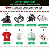 Slendor 5 in 1 Heat Press Machine 12x15 inch 360-Degree Swing Away Digital T Shirt Pressing Machine Multifunction Heat Transfer Sublimation Combo for T Shirts Mugs Hat Plate Cap Slendor