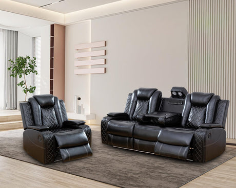 Plithzy Leather Power Recliner Sofa Set with LED, Leather Sofa Set with USB Charing&Reading Light, Living Room Furniture Set Reclining Sofa with Hidden Arm Storage (Sofa and Chair, Black) Plithzy