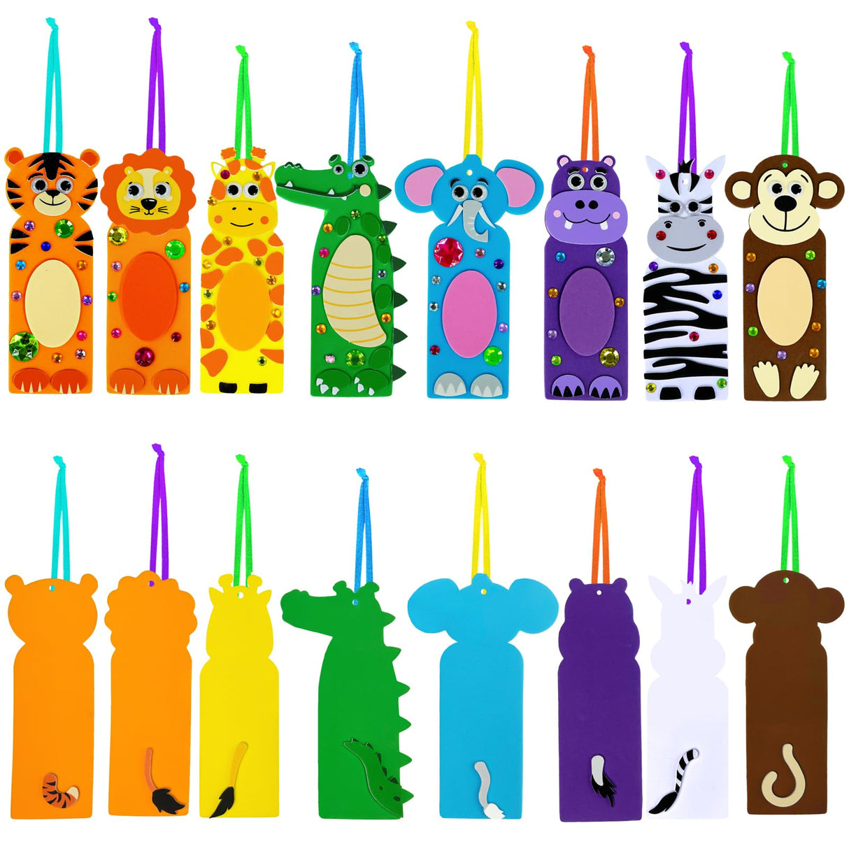 Winlyn 32 Sets Jungle Animal Craft Kits DIY Jungle Safari Zoo Wild Animal Bookmarks Decorations Art Sets Tiger Lion Zebra Foam Stickers for Kids Classroom Activities Reading Rewards Party Favors Winlyn