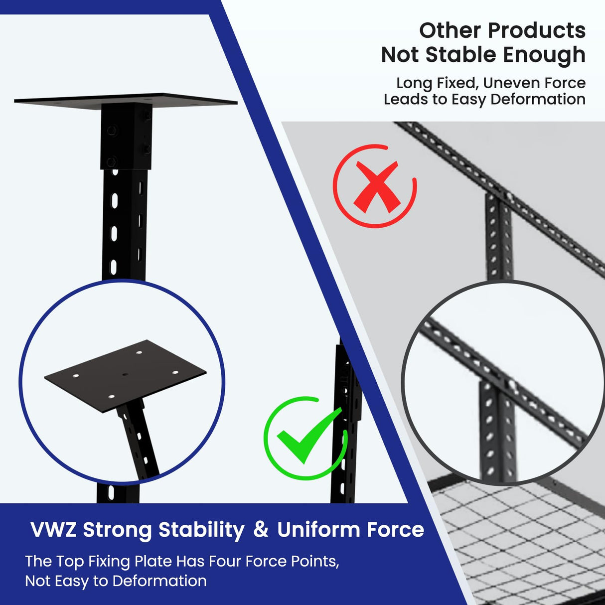 VWZ 2×4' Overhead Garage Storage Rack, Adjustable Garage Ceiling Storage Racks, Heavy Duty Garage Shelving, Garage Hanging Storage Racks with A Load Capacity of up to 1100 Lbs, Black. (Bottomless) VWZ