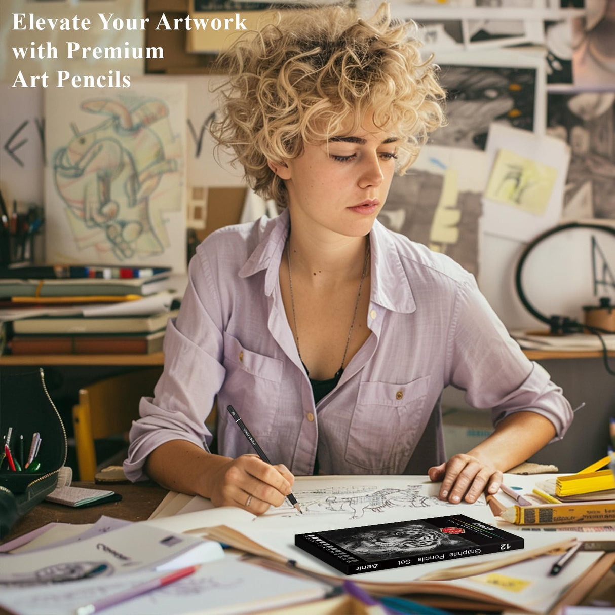 Sketch Pencils for Drawing, Set of 12 Drawing Pencils for Sketching Medium (6B - 4H), Artist Graphite Pencils, Sketch Set for Artists for Sketching Supplies, Art Supplies. Aenir