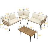 DWVO Patio Furniture Set, 4 Pieces Outdoor Patio Conversation Set, All-Weather PE Rattan Sectional L-Shaped Sofa with Soft Cushion and Side Table for Backyard, Porch, Boho Detachable Lounger (Beige) DWVO