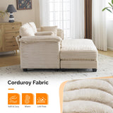 VINGLI 56" Oversized Chaise Lounge Chair, Beige Comfy Corduroy Chaise Sofa Recliner Bed Upholstered Sleeper Couch Bed with Throw Pillows and Armrests for Living Room, Movie Room, Bedroom VINGLI