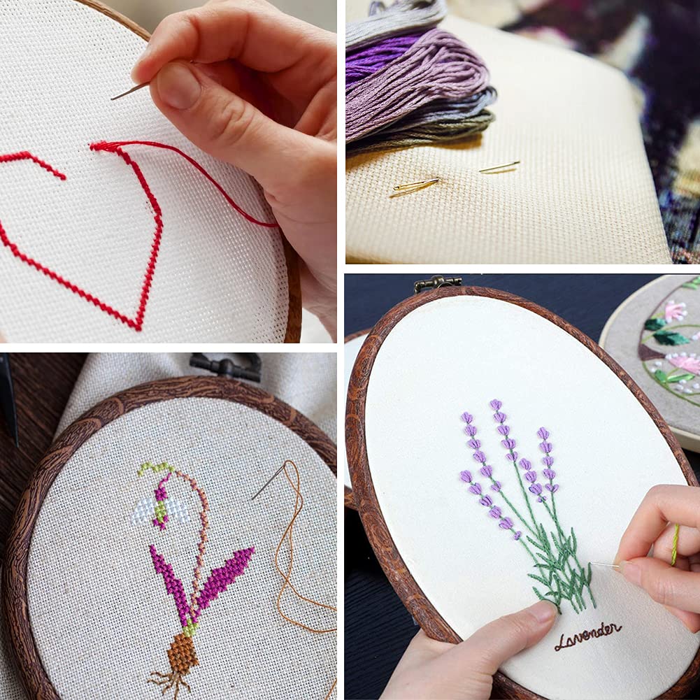 Jupean Embroidery Hoop, 7.5'' 9.2'' Oval Embroidery Hoop, Imitated Wood Display Frame with 30 Pieces Embroidery Needles, Embroidery Frame and Cross Stitch Hoop for Art Craft Sewing and Wall Hanging JUPEAN