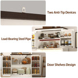 72" Tall Farmhouse Kitchen Pantry Cabinet with LED Light and Power Outlet,Modern Farmhouse Kitchen Storage Cabinet w Load-Bearing Steel Pipe,Barn Doors, Organizer,Food Pantry Cabinets(White) chartustriable