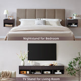 BuildHom Floating Nightstand with Fluted Drawer - Modern Wall Mounted Bedside Table with Open Storage Shelf, Small Night Stand TV Stand for Bedroom(Espresso) BuildHom