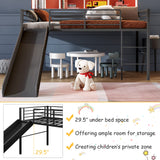 Giantex Twin Loft Bed with Slide, Metal Low Bunk Bed w/Safety Guardrails & Built-in Ladder, Toddler Bed Floor Frame for Boys & Girls, No Box Spring Needed (Black) Giantex