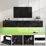 LUXOAK 70" Woodgrain High Gloss Floating TV Stand with LED Lights & Charging Station, Wall Mounted Media Entertainment Center for TVs Up to 80", Modern Floating TV Console for Living Room, Black LUXOAK