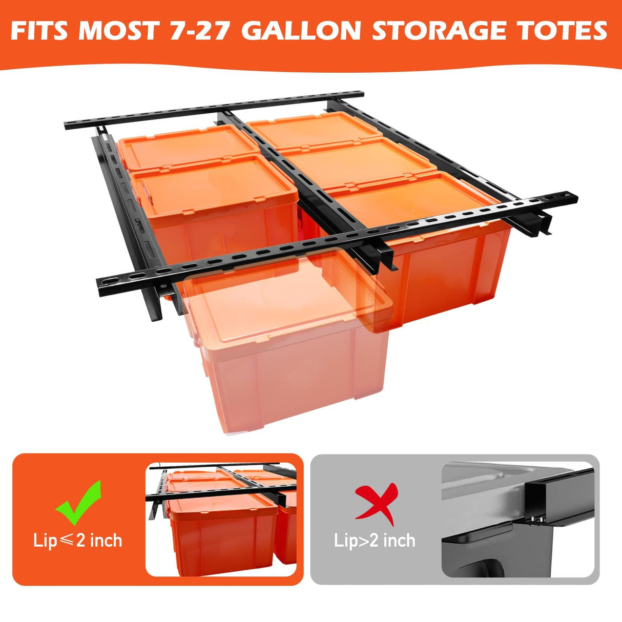 gjkldcvb Overhead Garage Storage Rack, Ceiling Bin Rails Storage, Adjustable Garage Storage System, Bin Organization System, Heavy Duty Metal Rack for Container, Supports Most Storage Bins, 48" x 48" gjkldcvb
