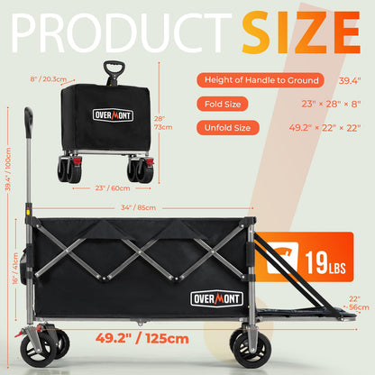 Overmont 200L Foldable Wagon Cart - 49.2" Extended Heavy Duty Collapsible Folding Utility Wagon with All-Terrain Big Wheels for Outdoor Camping Sports Garden Beach Grocery - 300lbs Support - WoodArtSupply