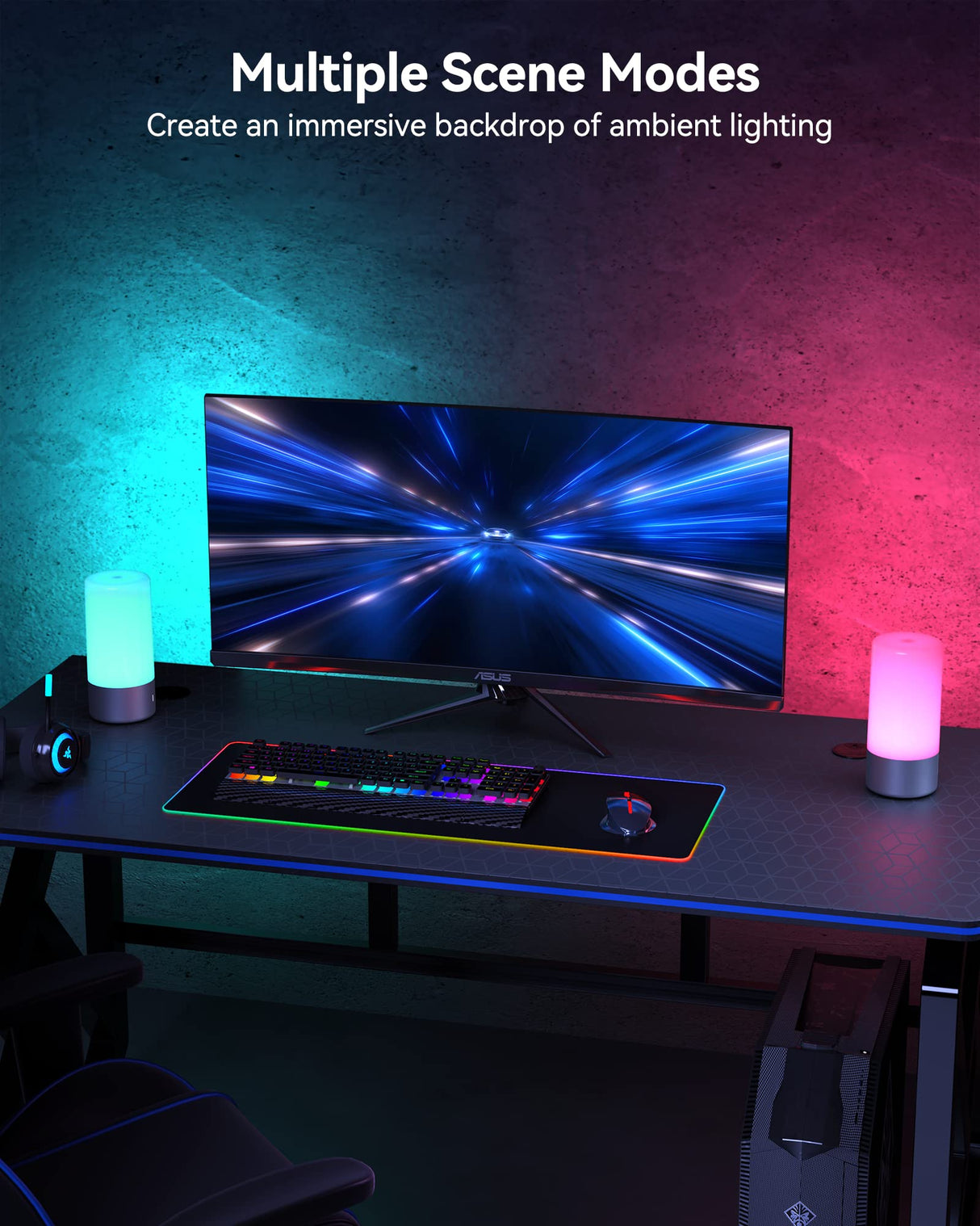 ROOTRO Table Lamp, [Advanced] Bedside Touch Control Lamp for Bedroom 3 Level Dimmable Warm White Lights with 256 RGB Color Mode Modern Deisgn Smart Nightstand Desktop LED Lamps Portable for Read ROOTRO