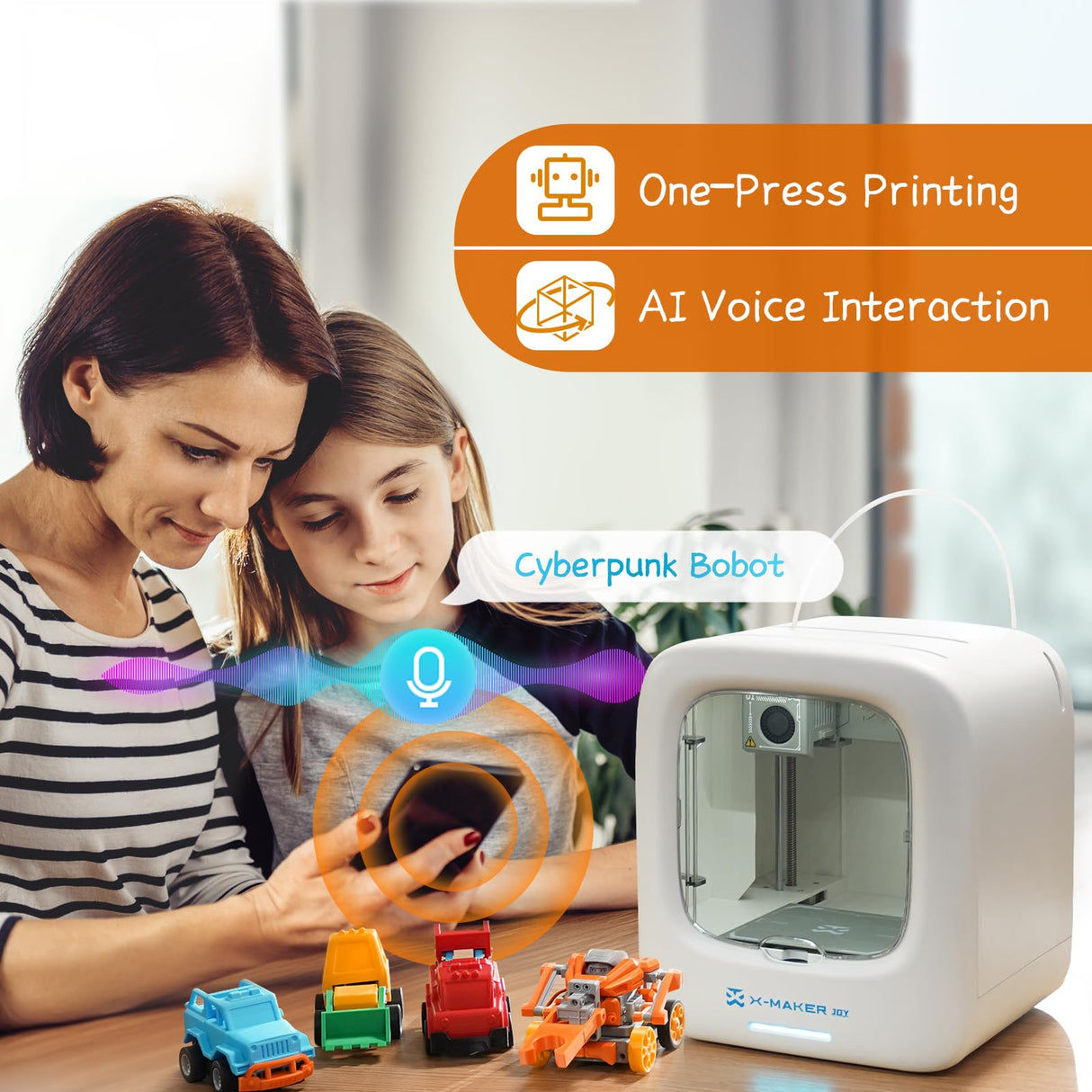 3D Printer for Kids, AOSEED Beginner 3D Printer with Huge Toy Library & Customizer, Wi-Fi & App Control, Create STEM Toys, Kids 3D Printer with 15+ Mini 3D Design Module, X-Maker Joy AOSEED