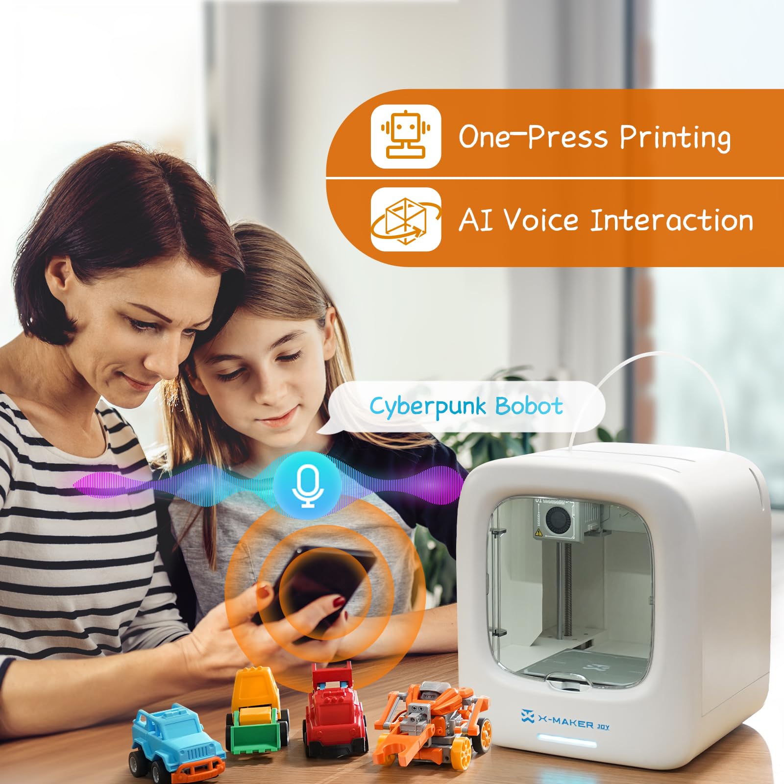 3D Printer for Kids, AOSEED Beginner 3D Printer with Huge Toy Library & Customizer, Wi-Fi & App Control, Create STEM Toys, Kids 3D Printer with 15+ Mini 3D Design Module, X-Maker Joy - WoodArtSupply