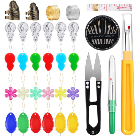 KAQRHFT Needle Threaders Kit, 24 PCS 4 Types Needle Threader with Embroidery Needles, Seam Ripper, Thread Snips, Thimble and Measuring Tape, Sewing Tool Kit for Hand Sewing KAQRHFT