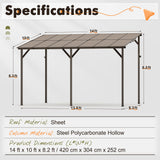 Crownland 10'x14' Outdoor Gazebo Hardtop, Wall-Mounted Lean-to Gazebo with Dewatering Hole, Large Outdoor Pergola Awning, Waterproof for Deck, Backyard, Garden, Porch Crownland