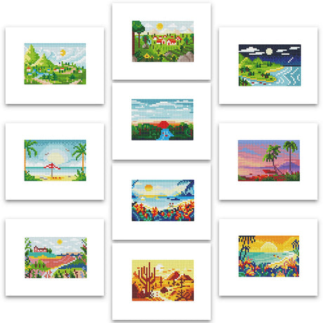 PeakLuv 10pcs Small Diamond Art Kits Small Diamond Painting Kits, Sunrise & Sunset Landscape Mini Diamond Art Kits for Beginners, Square Drill Mini Gem Painting 1-Hour Painting for Home Desktop Decor PeakLuv