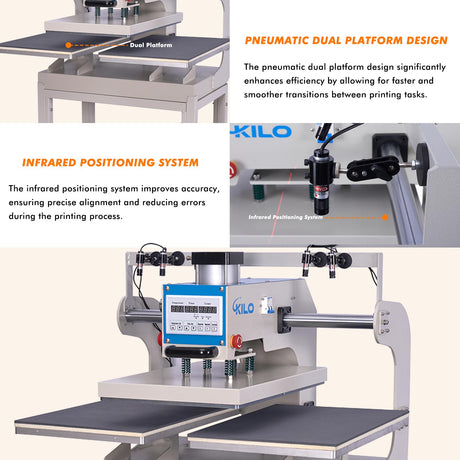 Auto Heat Press Machine, Commercial Heat Transfer Machine, 16x24 inch Dual Platen T Shirt Press Machine, Heat Transfer Printer for Fabric, Ceramic (Pneumatic Dual Platen with Infrared Positioning) CTOSPOATO