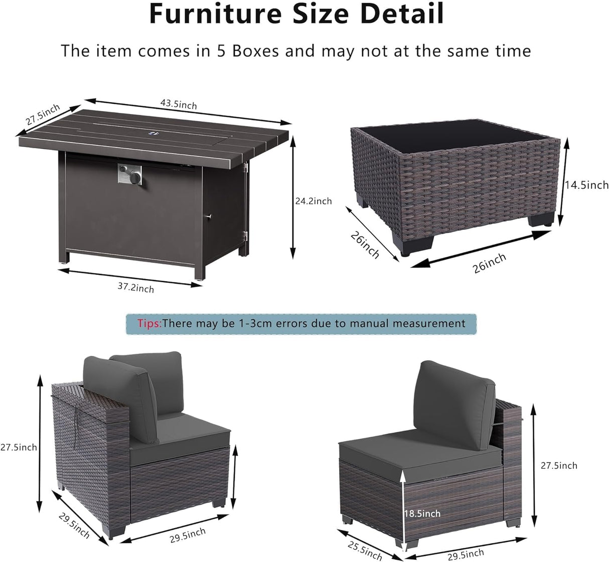ASJMR 11 Pieces Patio Furniture Set with 2 Swivel Chairs Patio Furniture Outdoor Sectional Sofas with 55000 Gas Fire Pit Patio Conversation Set w/7 Cushions ASJMR