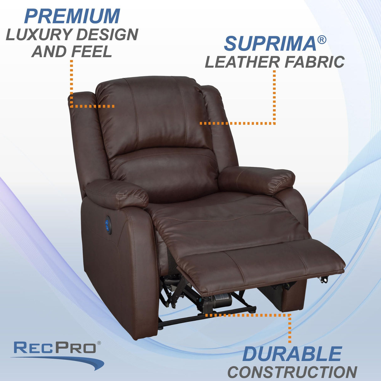 RecPro Charles Collection | 30" Powered Zero Wall Recliner | Wall Hugger Recliner | RV Living Room (Slideout) Chair | Mahogany, 1-Pack RecPro