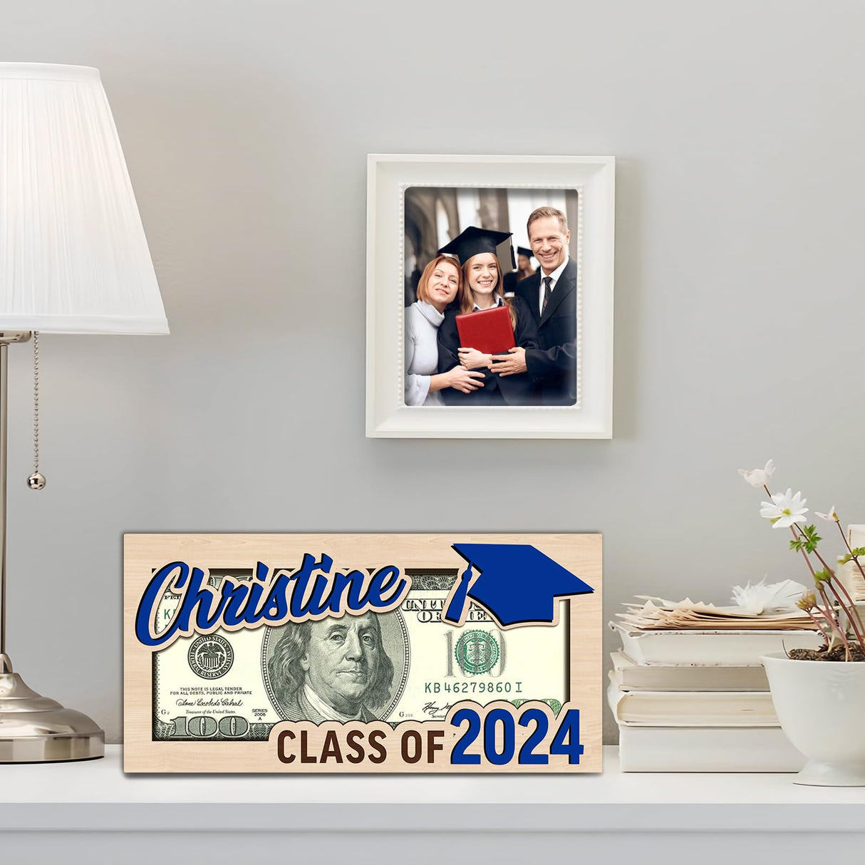 Bliver Personalized Graduation Money Holder Custom Wooden Graduation Card Box Cash Holder Envelope Class of 2024 Senior Money Gift for Graduates Bliver