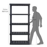 IRIS USA 5-Tier Heavy Duty Plastic Shelving Unit, 73" Tall - 100lbs per Shelf, Modular Garage Rack Storage Organizer for Home, Basement, Laundry & Utility Room, 18"D x 36"W x 73"H - Black IRIS