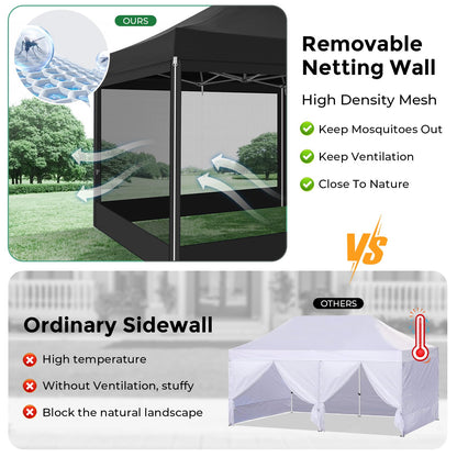 TOOLUCK 10x30 Heavy Duty Pop Up Canopy Tent with 8 Sidewalls, Commercial Gazebo Party Tent with Mosquito Netting Wall Easy Set Up Outdoor Instant Screen Tent for Backyard, Patio, Garden, Blac - WoodArtSupply