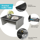 COSTWAY 4 Pieces Patio Rattan Furniture Set, Outdoor Wicker Sofa Set with Tempered Glass Coffee Table, Cushions, All Weather Rattan Conversation Set for Yard Balcony Backyard Pool, Turquoise COSTWAY