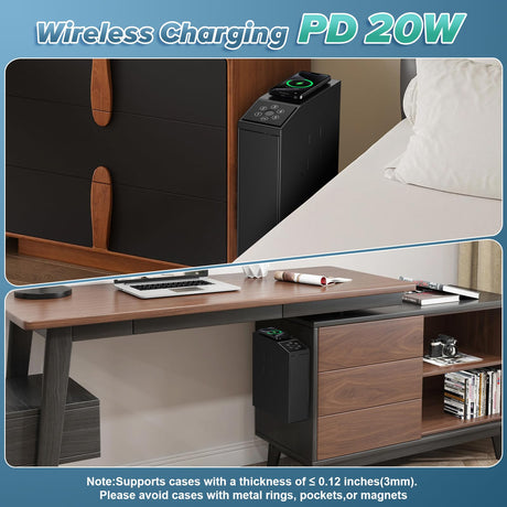 NIANPU Bedside Biometric Gun Safe for Handgun-Quick Access Pistol Safe with Fingerprint,PIN&Key-Sliding Gun Lock Box with Wireless Charging-Mounted Handgun Safe for Nightstand NIANPU