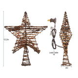Christmas Star Tree Topper, Plug in 12" Rattan 3D Star Tree Topper, Rustic Rattan Natural Star, Built-in 10-Bulb String Lights for Christmas Tree Decoration New Year Holiday Home Office Indoor Brightown