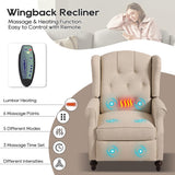 Consofa Wingback Recliner Chair with Massage and Heat, Tufted Fabric Push Back Recliner Chair for Living Room, Vintage Recliner Chair with Remote Control, Padded Cushion, Backrest, Wooden Legs Consofa