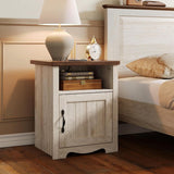 LINSY Farmhouse Night Stand Set of 2, 18.9” Wood End Table with Charging Station, Side Table for Bedroom, Living Room, Couch with USB Ports and Outlets, Nightstand with Storage, Beige LINSY